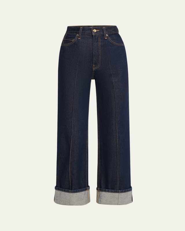 The Genevieve Topstitched Wide-Leg Denim Jeans